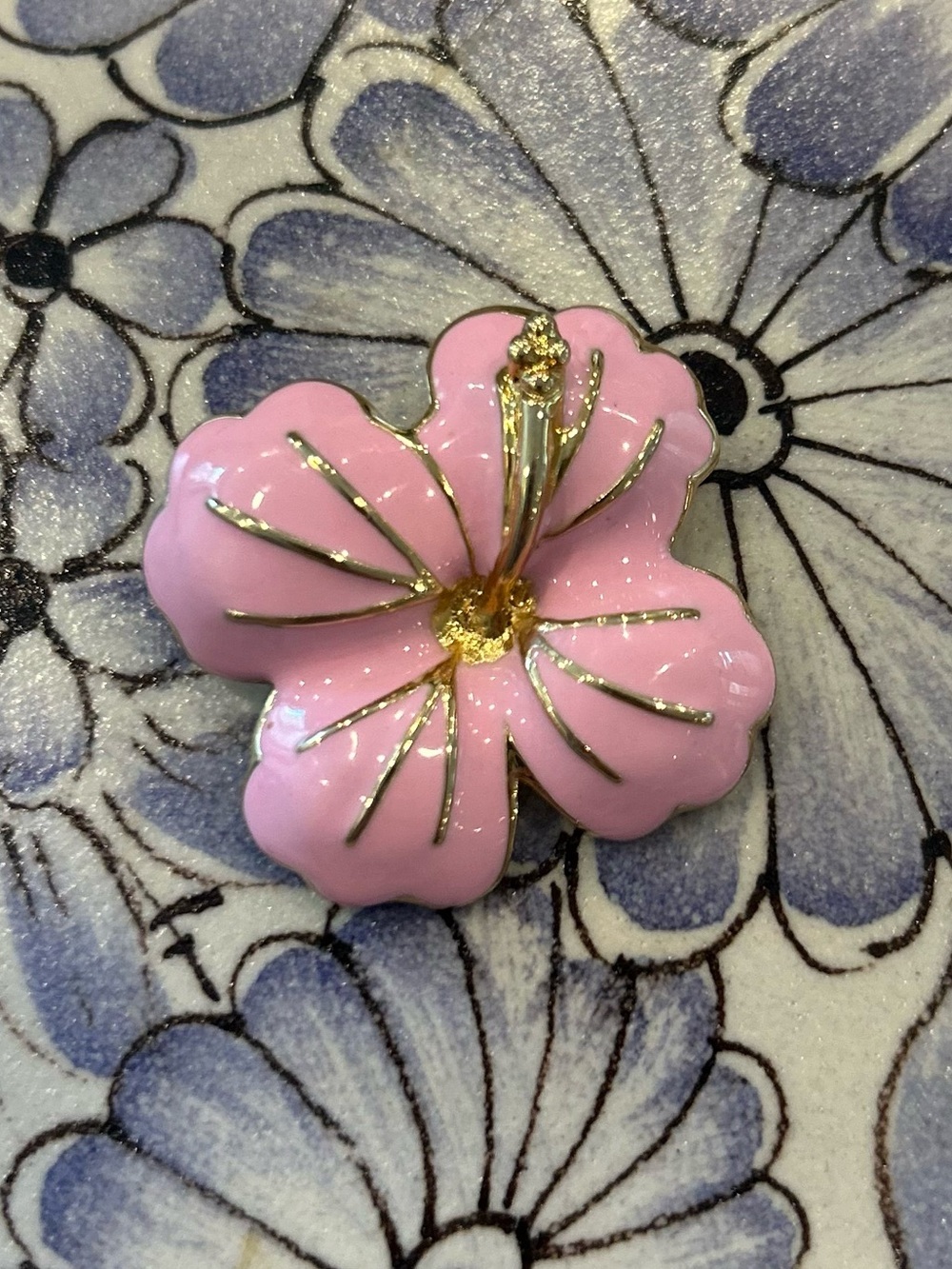 Pink and Gold toned Gold Hibiscus Brooch - Women's Accessory